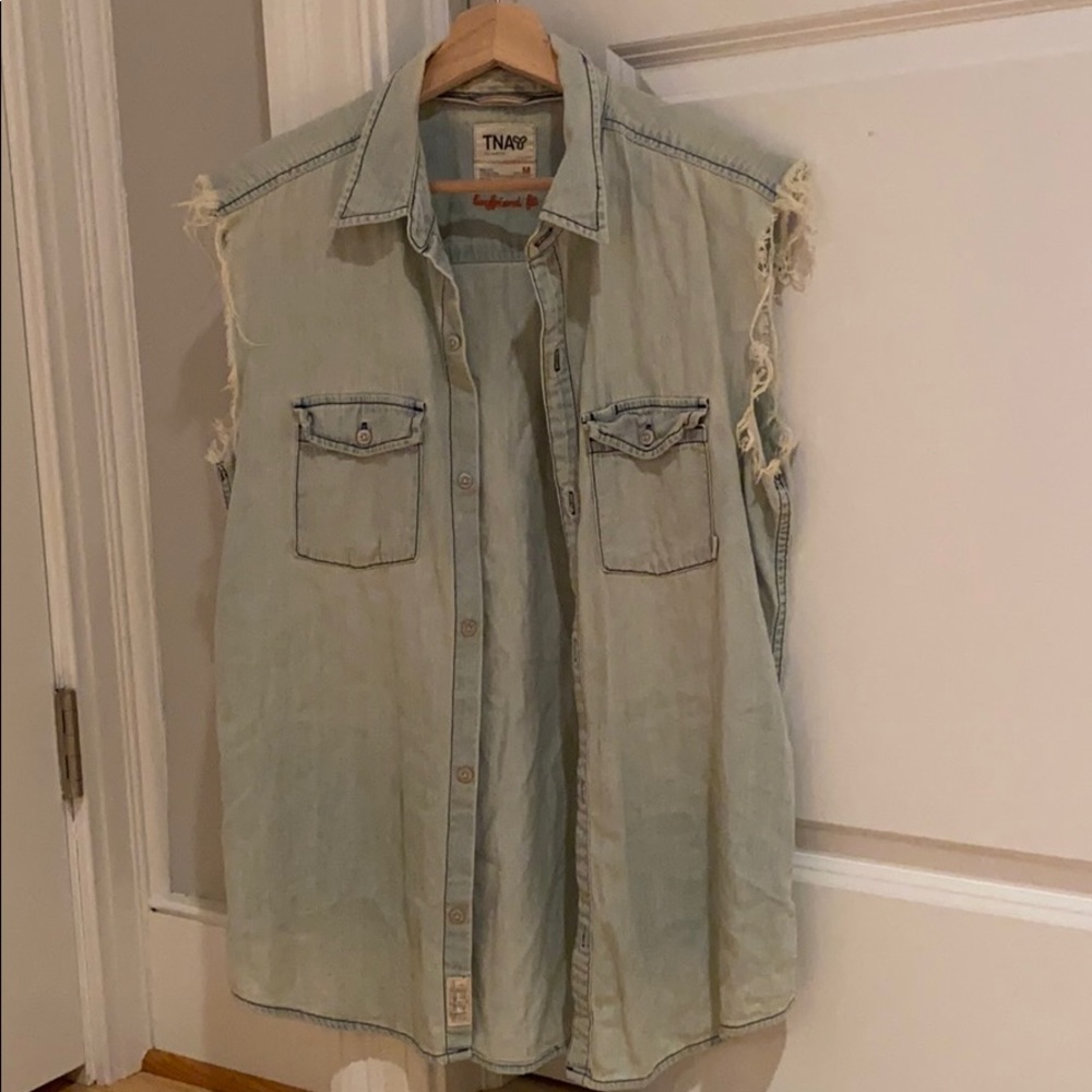 Faux jean sleeveless cutoff shirt